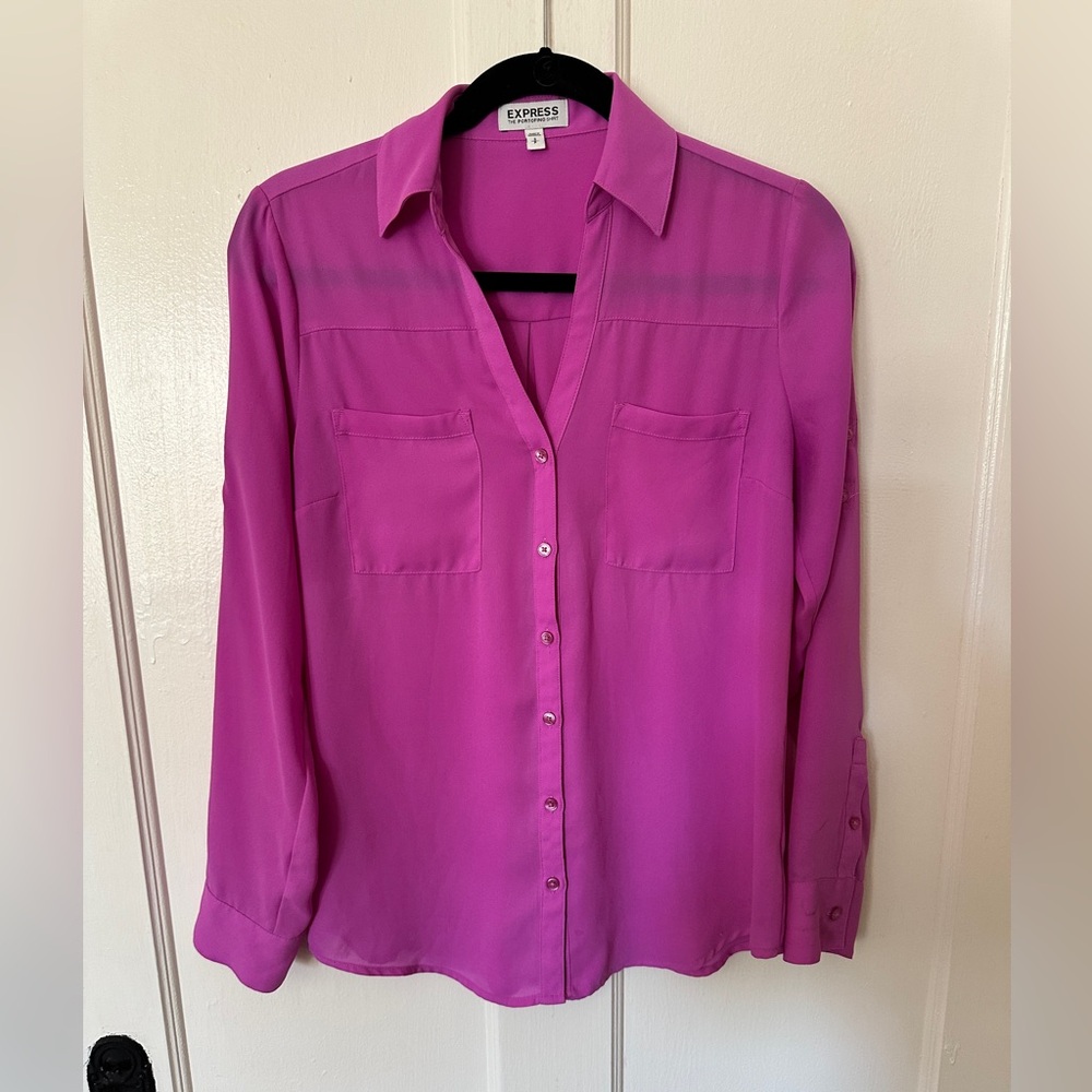 Express Women's Vibrant Pink Button-Down Shirt